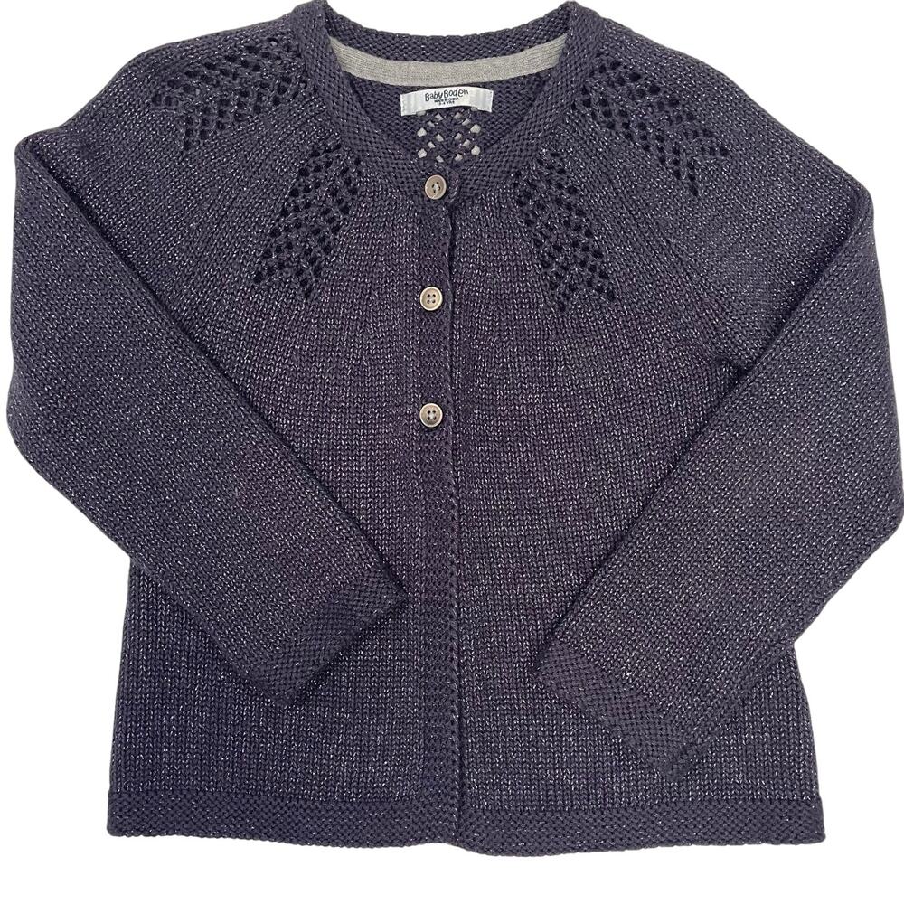 Baby Boden Girls Purple Sparkle Knit Cardigan Sweater Buttons Detail Size 3-4Yrs